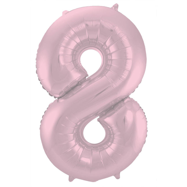 Feestbazaar Folieballon Pastel Roze Metallic Mat Cijfer 8 - 86 cm