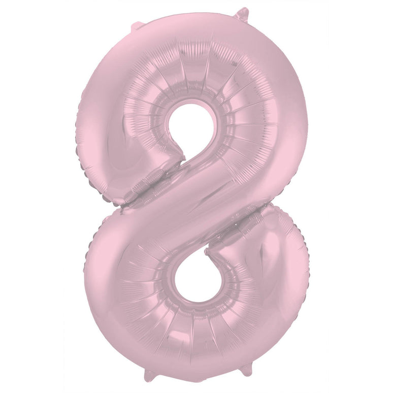 Feestbazaar Folieballon Pastel Roze Metallic Mat Cijfer 8 - 86 cm