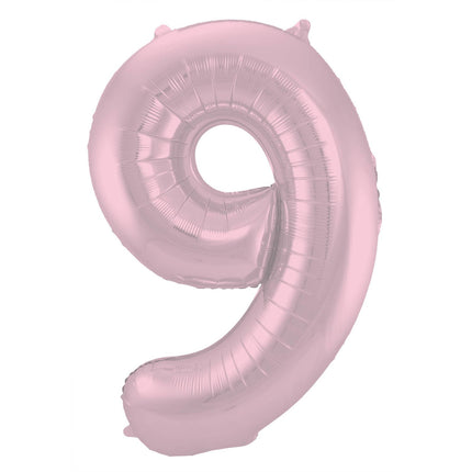 Feestbazaar Folieballon Pastel Roze Metallic Mat Cijfer 9 - 86 cm