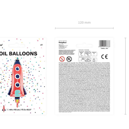Feestbazaar Folieballon Raket Rood (115cm)