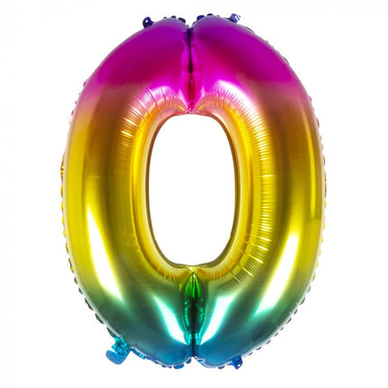 Feestbazaar Folieballon Regenboog Cijfer 0 (86cm)