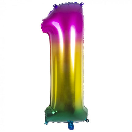 Feestbazaar Folieballon Regenboog Cijfer 1 (86cm)