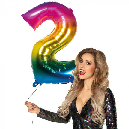 Feestbazaar Folieballon Regenboog Cijfer 2 (86cm)