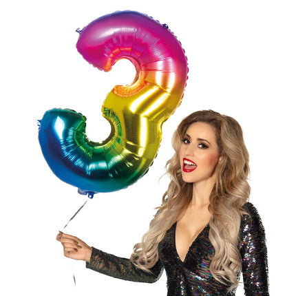 Feestbazaar Folieballon Regenboog Cijfer 3 (86cm)