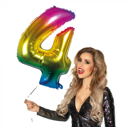 Feestbazaar Folieballon Regenboog Cijfer 4 (86cm)