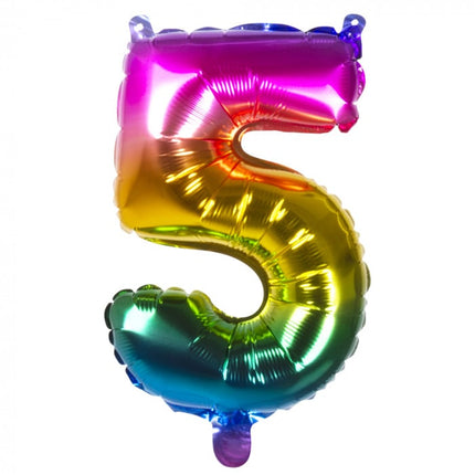 Feestbazaar Folieballon Regenboog Cijfer 5 (36cm)