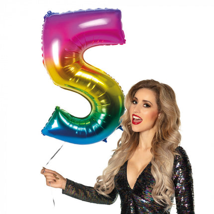 Feestbazaar Folieballon Regenboog Cijfer 5 (86cm)