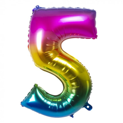 Feestbazaar Folieballon Regenboog Cijfer 5 (86cm)