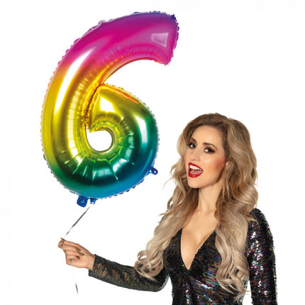 Feestbazaar Folieballon Regenboog Cijfer 6 (86cm)