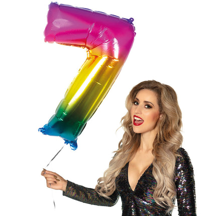 Feestbazaar Folieballon Regenboog Cijfer 7 (86cm)