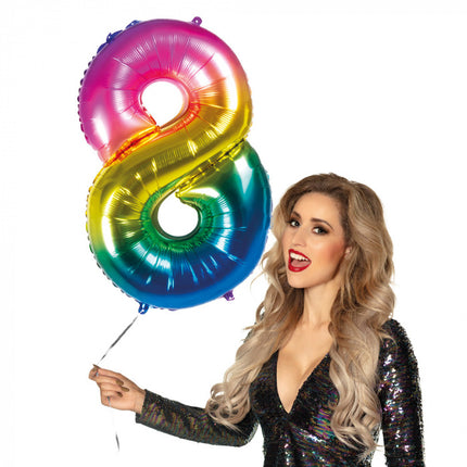Feestbazaar Folieballon Regenboog Cijfer 8 (86cm)