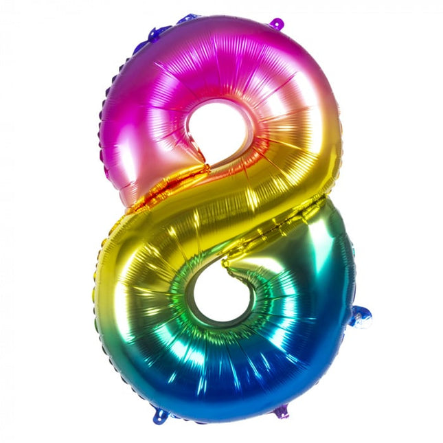Feestbazaar Folieballon Regenboog Cijfer 8 (86cm)