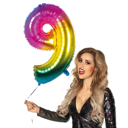 Feestbazaar Folieballon Regenboog Cijfer 9 (86cm)