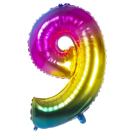 Feestbazaar Folieballon Regenboog Cijfer 9 (86cm)
