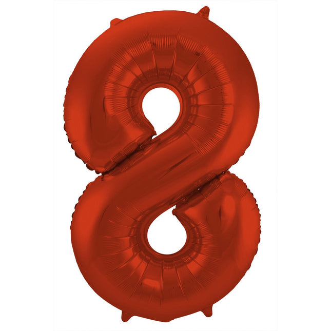 Feestbazaar Folieballon Rood Metallic Mat Cijfer 8 - 86 cm