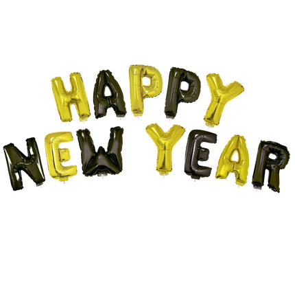 Feestbazaar Folieballon Set 'Happy New Year' Zwart/Goud