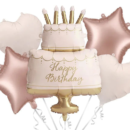 Feestbazaar Folieballon Set Pastel Taart Happy Birthday