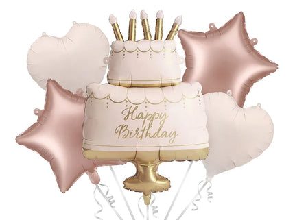 Feestbazaar Folieballon Set Pastel Taart Happy Birthday