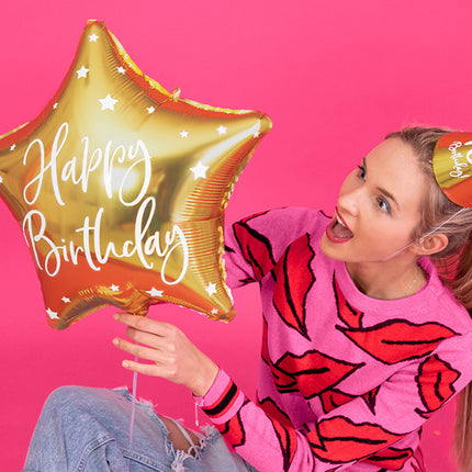 Feestbazaar Folieballon Ster Goud 'Happy Birthday'