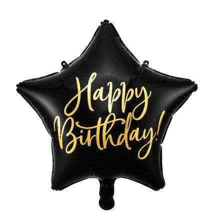 Feestbazaar Folieballon Ster Zwart 'Happy Birthday'