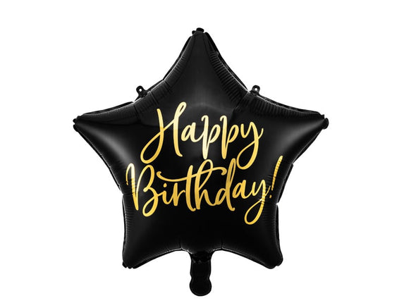 Feestbazaar Folieballon Ster Zwart 'Happy Birthday'