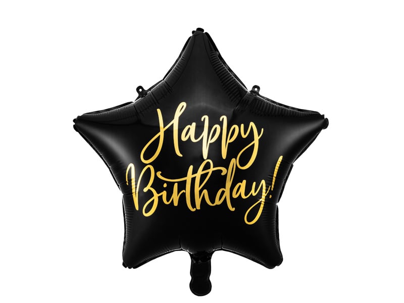 Feestbazaar Folieballon Ster Zwart 'Happy Birthday'