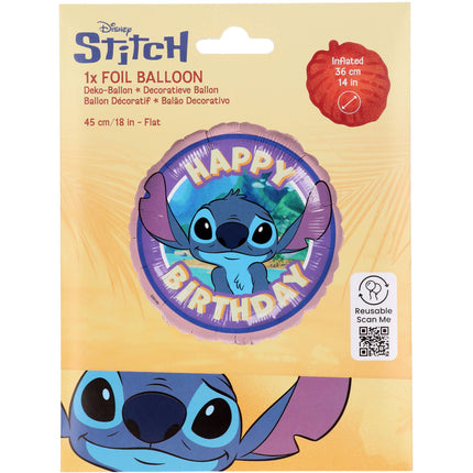 Feestbazaar Folieballon Stitch 'Happy Birthday' 45cm