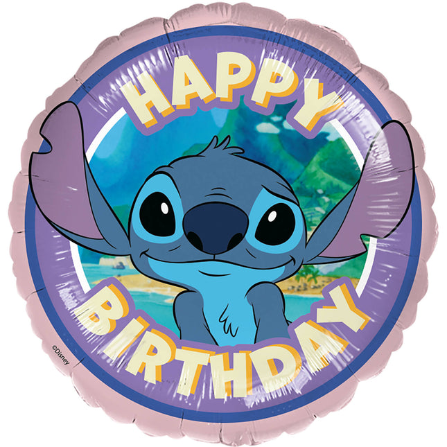 Feestbazaar Folieballon Stitch 'Happy Birthday' 45cm