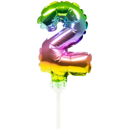 Feestbazaar Folieballon Taart Topper Regenboog Cijfer 2 - 13 cm