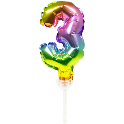Feestbazaar Folieballon Taart Topper Regenboog Cijfer 3 - 13 cm