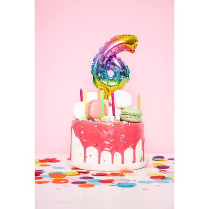 Feestbazaar Folieballon Taart Topper Regenboog Cijfer 3 - 13 cm
