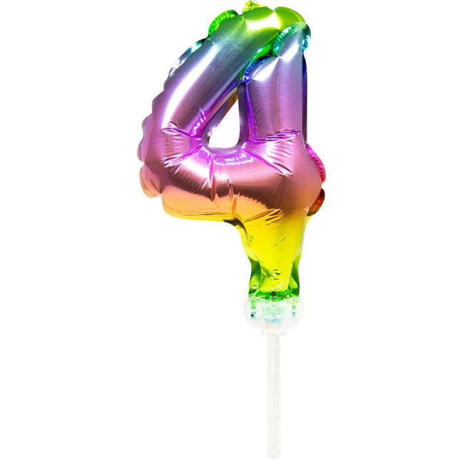 Feestbazaar Folieballon Taart Topper Regenboog Cijfer 4 - 13 cm