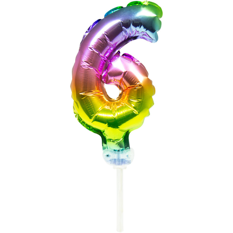 Feestbazaar Folieballon Taart Topper Regenboog Cijfer 6 - 13 cm
