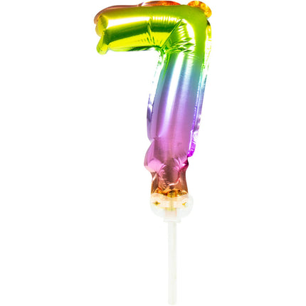 Feestbazaar Folieballon Taart Topper Regenboog Cijfer 7 - 13 cm