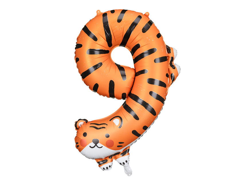 Feestbazaar Folieballon Tijger Cijfer 9 (81cm)