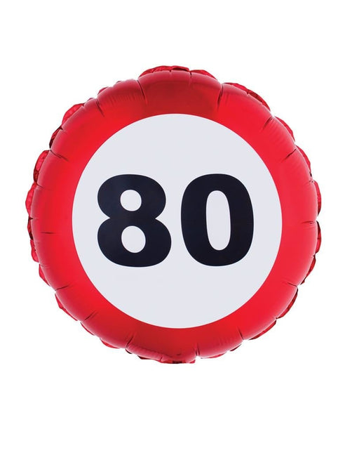 Feestbazaar Folieballon verkeersbord 80 Jaar