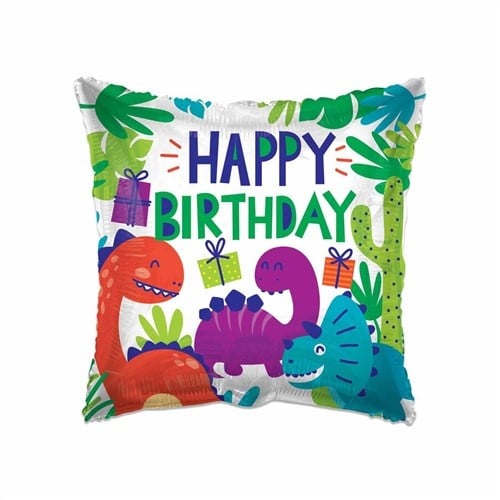 Feestbazaar Folieballon Vierkant ’Happy Birthday’ Dino (46cm)