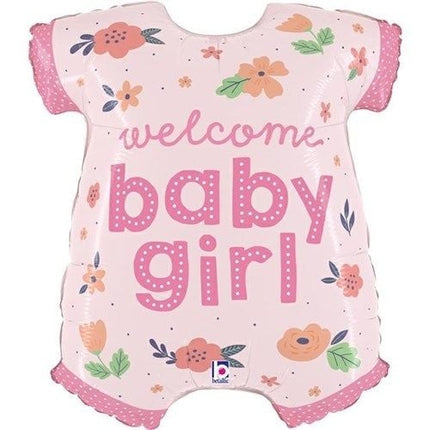 Feestbazaar Folieballon ’Welcome Baby Girl’ Rompertje Roze (66cm)