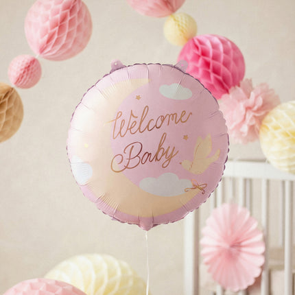 Feestbazaar Folieballon Welcome Baby Roze (35cm)
