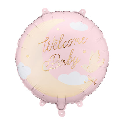 Feestbazaar Folieballon Welcome Baby Roze (35cm)