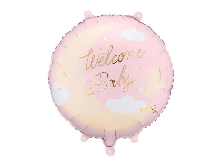 Feestbazaar Folieballon Welcome Baby Roze (35cm)