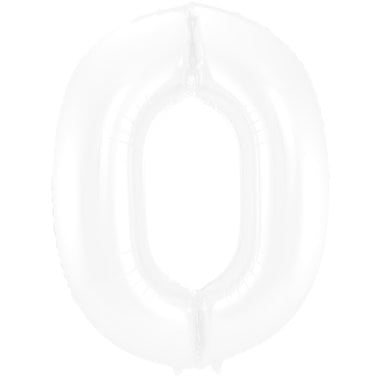 Feestbazaar Folieballon Wit Metallic Mat Cijfer 0 - 86 cm