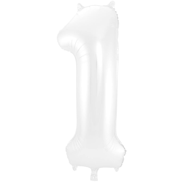 Feestbazaar Folieballon Wit Metallic Mat Cijfer 1 (86cm)