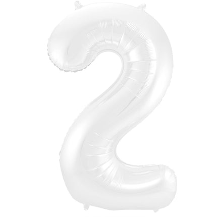Feestbazaar Folieballon Wit Metallic Mat Cijfer 2 (86cm)