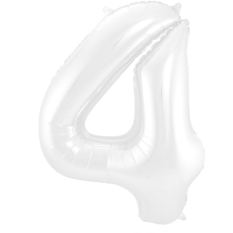 Feestbazaar Folieballon Wit Metallic Mat Cijfer 4 (86cm)