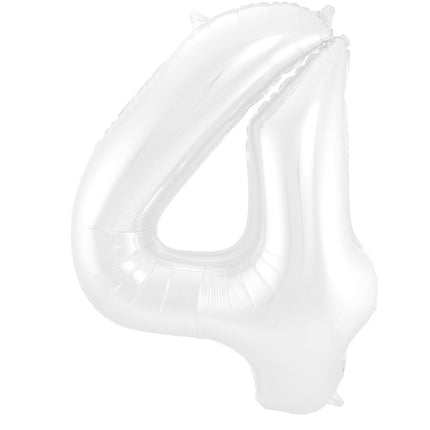 Feestbazaar Folieballon Wit Metallic Mat Cijfer 4 (86cm)
