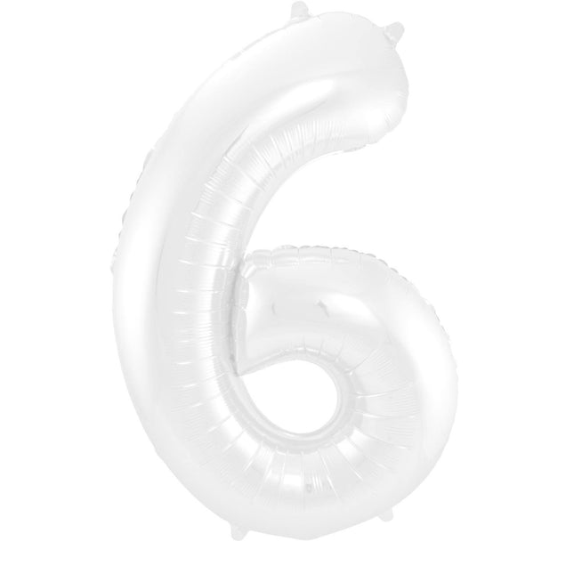 Feestbazaar Folieballon Wit Metallic Mat Cijfer 6 (86cm)