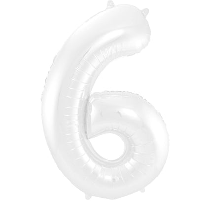 Feestbazaar Folieballon Wit Metallic Mat Cijfer 6 (86cm)