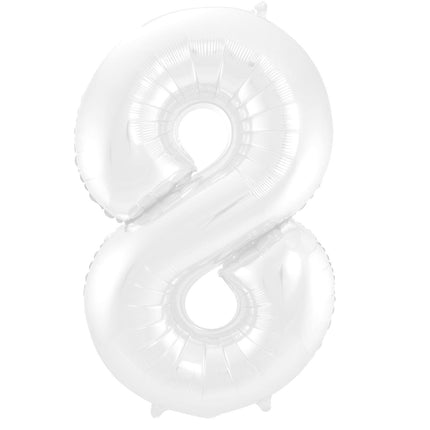 Feestbazaar Folieballon Wit Metallic Mat Cijfer 8 (86cm)