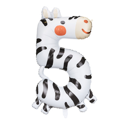 Feestbazaar Folieballon Zebra Cijfer 5 (81cm)